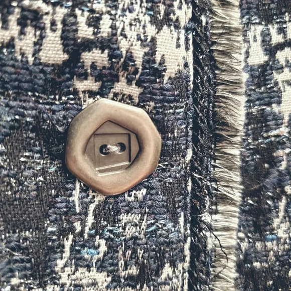 Chicos Y2K Black Blue White Fringed Nubby Textured Tweed Blazer Jacket Size 3 XL - Picture 6 of 12